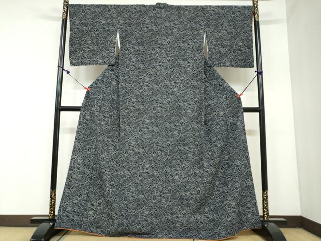 平和屋着物●江戸小紋 冊子花鳥文 黒地 正絹 逸品 DAAY5641ud