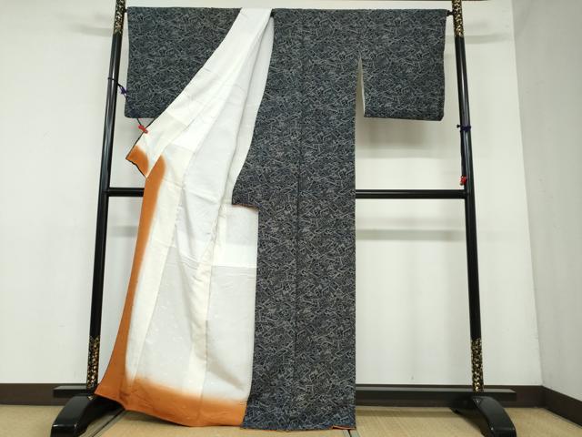 平和屋着物●江戸小紋 冊子花鳥文 黒地 正絹 逸品 DAAY5641ud