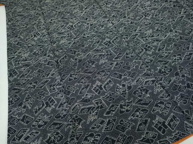 平和屋着物●江戸小紋 冊子花鳥文 黒地 正絹 逸品 DAAY5641ud