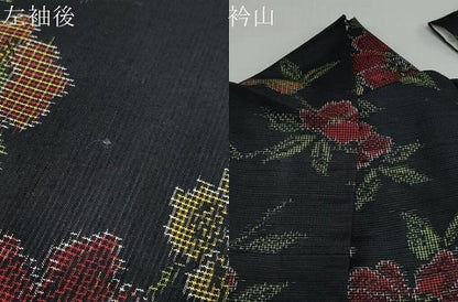平和屋着物●上質な紬　草花文　黒地　正絹　逸品　DAAY5648ud