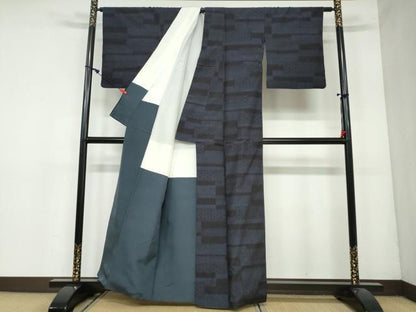 平和屋着物●結城紬　横段麻の葉文　正絹　逸品　DAAY5660ud