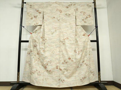 平和屋着物●上質な紬　地紙草花文　金彩　正絹　逸品　DAAY5667ud