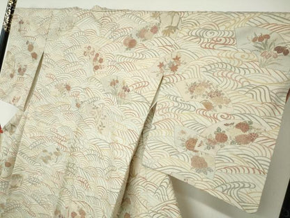 平和屋着物●上質な紬　地紙草花文　金彩　正絹　逸品　DAAY5667ud
