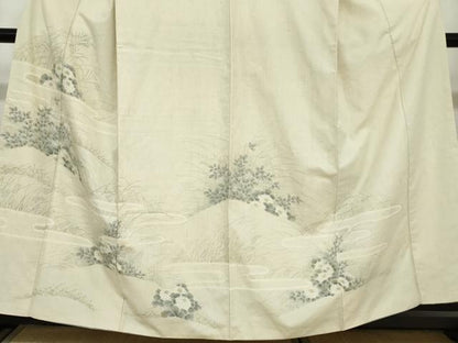 平和屋着物●訪問着 紬地 手描き 草花文 正絹 逸品 DAAY5675ud