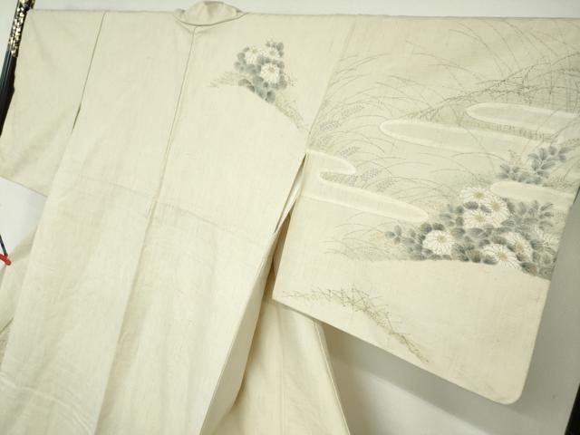 平和屋着物●訪問着 紬地 手描き 草花文 正絹 逸品 DAAY5675ud