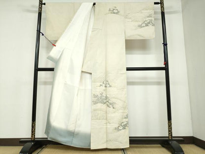 平和屋着物●訪問着 紬地 手描き 草花文 正絹 逸品 DAAY5675ud