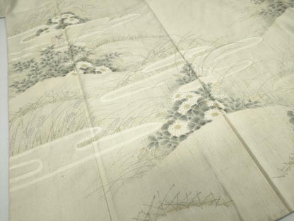 平和屋着物●訪問着 紬地 手描き 草花文 正絹 逸品 DAAY5675ud