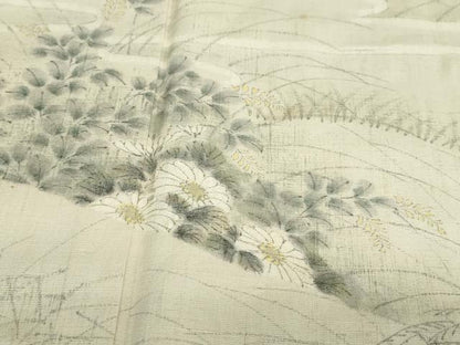 平和屋着物●訪問着 紬地 手描き 草花文 正絹 逸品 DAAY5675ud