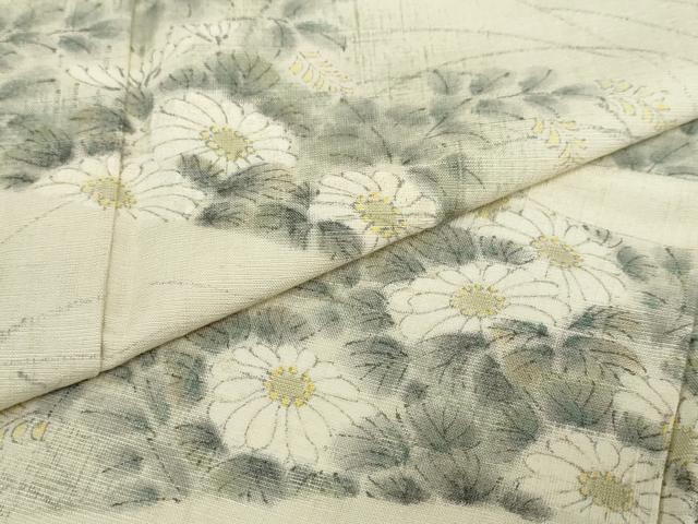 平和屋着物●訪問着 紬地 手描き 草花文 正絹 逸品 DAAY5675ud