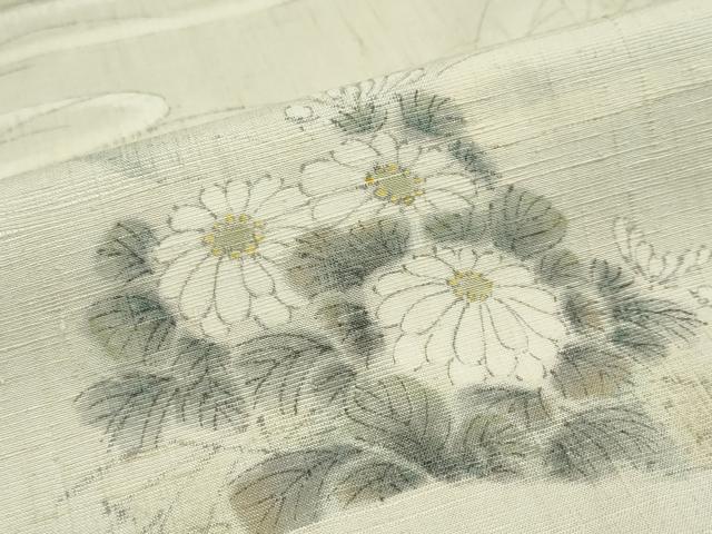 平和屋着物●訪問着 紬地 手描き 草花文 正絹 逸品 DAAY5675ud