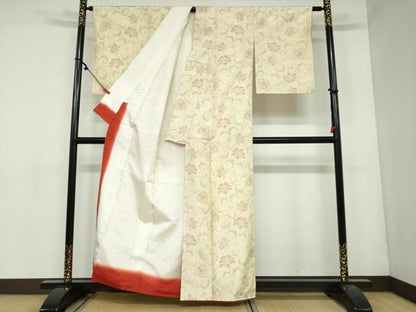 平和屋着物●上質な紬　更紗花唐草文　正絹　逸品　DAAY5676ud