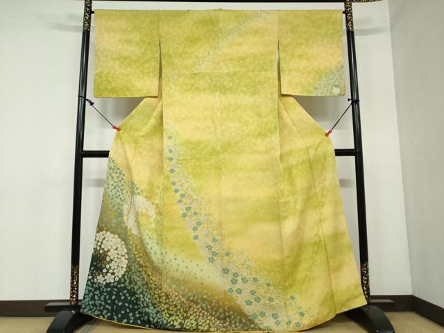 平和屋着物●訪問着 駒刺繍 朧染 舞桜文 暈し染め 金彩 銀通し地 正絹 逸品 DAAY5687ud