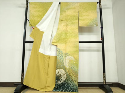 平和屋着物●訪問着 駒刺繍 朧染 舞桜文 暈し染め 金彩 銀通し地 正絹 逸品 DAAY5687ud