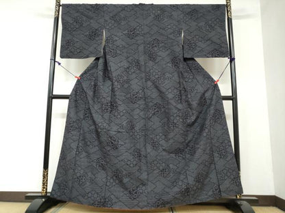 平和屋着物●結城紬　80亀甲　抽象文様　やまと誂製　正絹　逸品　DAAY5712ud