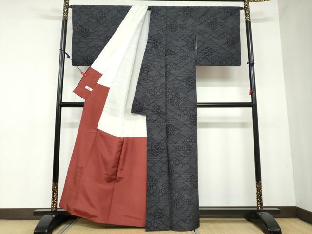 平和屋着物●結城紬　80亀甲　抽象文様　やまと誂製　正絹　逸品　DAAY5712ud