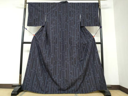 平和屋着物●結城紬　80亀甲　笹竹文　正絹　逸品　DAAY5743ud