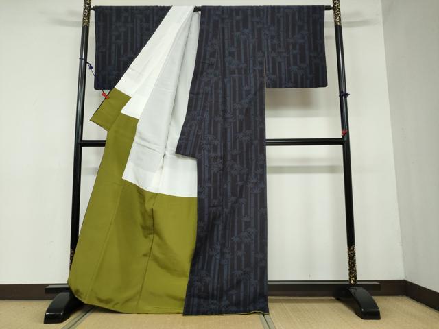 平和屋着物●結城紬　80亀甲　笹竹文　正絹　逸品　DAAY5743ud
