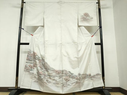 平和屋着物●本場染大島紬　訪問着　樹林風景文　正絹　逸品　DAAY5766ud