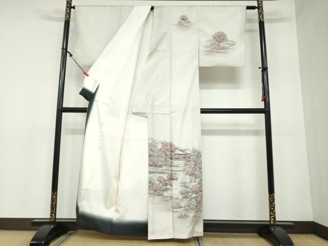 平和屋着物●本場染大島紬　訪問着　樹林風景文　正絹　逸品　DAAY5766ud