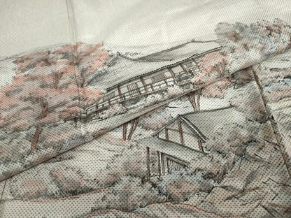 平和屋着物●本場染大島紬　訪問着　樹林風景文　正絹　逸品　DAAY5766ud