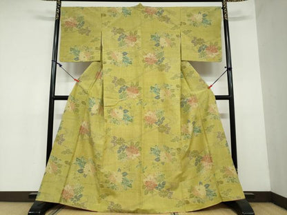 平和屋着物●小千谷紬 流水草花文 正絹 逸品 未使用 DAAY5771ud