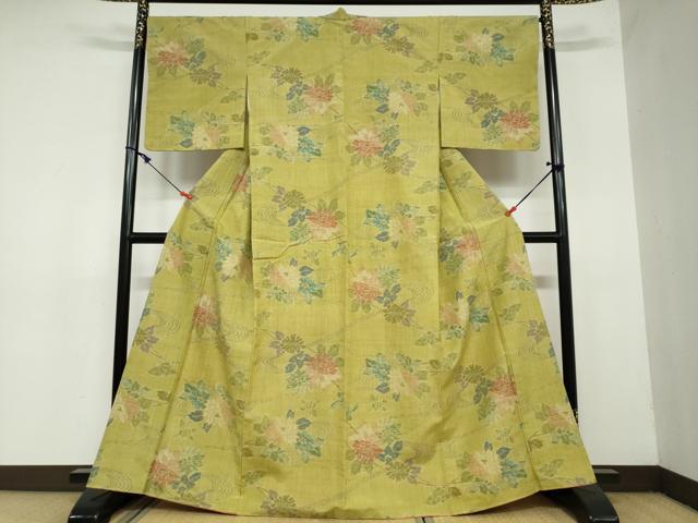 平和屋着物●小千谷紬 流水草花文 正絹 逸品 未使用 DAAY5771ud