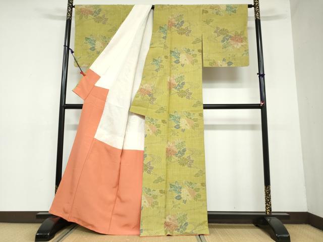 平和屋着物●小千谷紬 流水草花文 正絹 逸品 未使用 DAAY5771ud