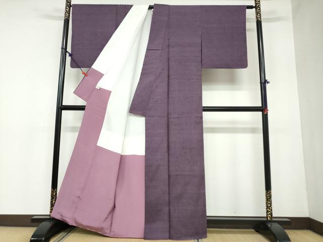 平和屋着物●上質な紬　蒲葡色　正絹　逸品　DAAY5777ud