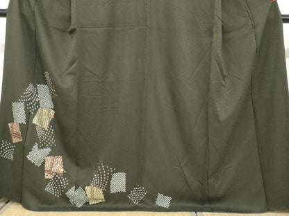 平和屋着物●訪問着 絞り 刺繍 色紙重ね草花文 金彩 正絹 逸品 DAAY5796ud