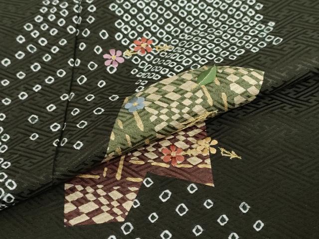 平和屋着物●訪問着 絞り 刺繍 色紙重ね草花文 金彩 正絹 逸品 DAAY5796ud