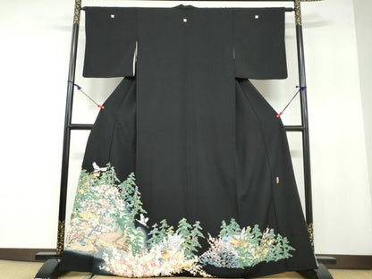 平和屋着物●本加賀友禅作家 池田裕 黒留袖 飛鶴風景草花文 暈し染め 正絹 逸品 DAAY5804ud