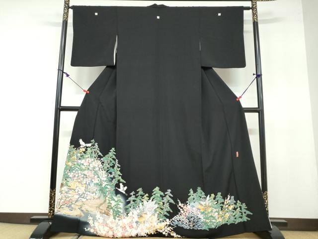 平和屋着物●本加賀友禅作家 池田裕 黒留袖 飛鶴風景草花文 暈し染め 正絹 逸品 DAAY5804ud