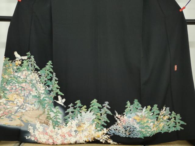 平和屋着物●本加賀友禅作家 池田裕 黒留袖 飛鶴風景草花文 暈し染め 正絹 逸品 DAAY5804ud