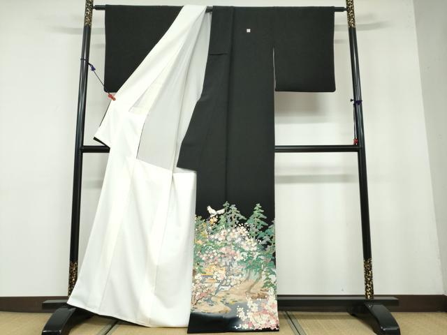 平和屋着物●本加賀友禅作家 池田裕 黒留袖 飛鶴風景草花文 暈し染め 正絹 逸品 DAAY5804ud