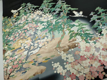 平和屋着物●本加賀友禅作家 池田裕 黒留袖 飛鶴風景草花文 暈し染め 正絹 逸品 DAAY5804ud