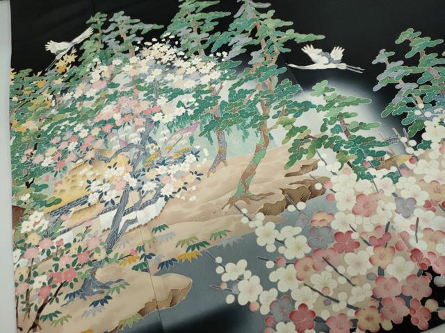 平和屋着物●本加賀友禅作家 池田裕 黒留袖 飛鶴風景草花文 暈し染め 正絹 逸品 DAAY5804ud