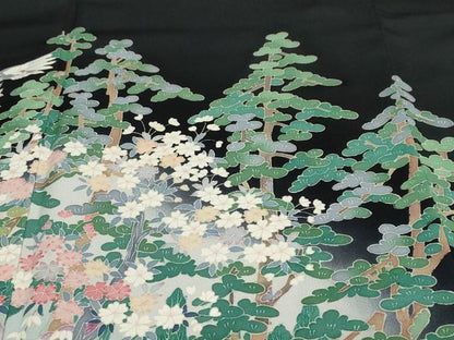 平和屋着物●本加賀友禅作家 池田裕 黒留袖 飛鶴風景草花文 暈し染め 正絹 逸品 DAAY5804ud