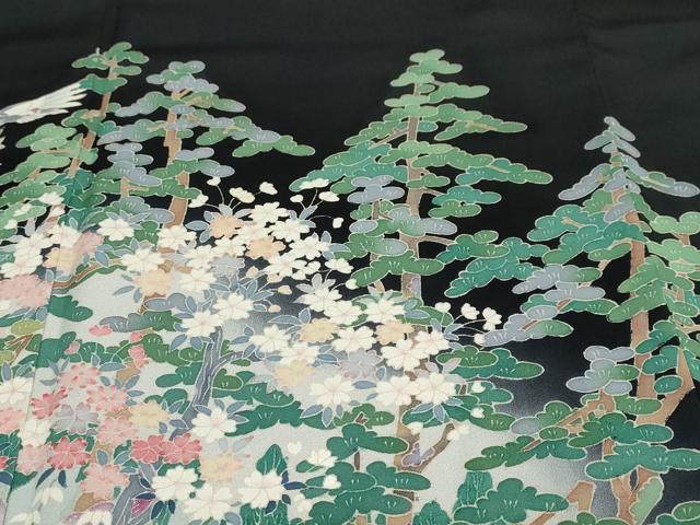 平和屋着物●本加賀友禅作家 池田裕 黒留袖 飛鶴風景草花文 暈し染め 正絹 逸品 DAAY5804ud
