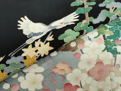 平和屋着物●本加賀友禅作家 池田裕 黒留袖 飛鶴風景草花文 暈し染め 正絹 逸品 DAAY5804ud