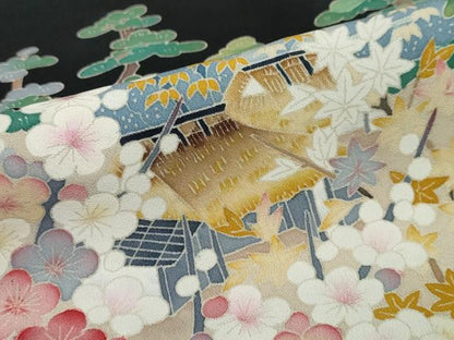 平和屋着物●本加賀友禅作家 池田裕 黒留袖 飛鶴風景草花文 暈し染め 正絹 逸品 DAAY5804ud