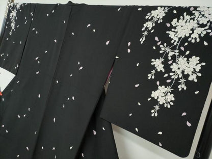 平和屋着物●訪問着 舞桜文 黒地 洗える着物 DAAY5825ud