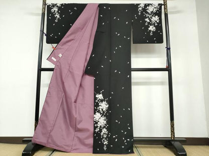 平和屋着物●訪問着 舞桜文 黒地 洗える着物 DAAY5825ud