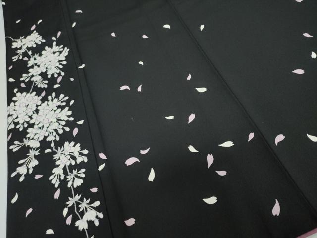 平和屋着物●訪問着 舞桜文 黒地 洗える着物 DAAY5825ud