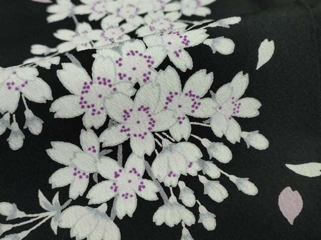 平和屋着物●訪問着 舞桜文 黒地 洗える着物 DAAY5825ud
