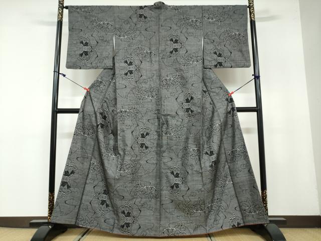 平和屋着物●本場大島紬　9マルキ　草花文　正絹　逸品　DAAY5827ud