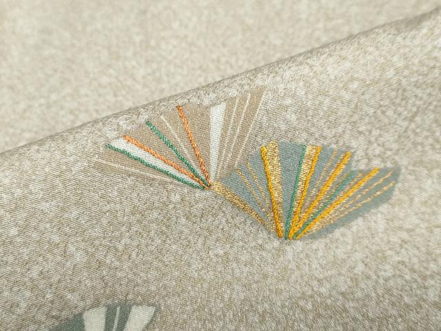 平和屋着物●訪問着　刺繍　扇面文　たたき染　金彩　正絹　逸品　DAAY5849ud