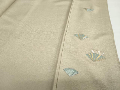 平和屋着物●訪問着　刺繍　扇面文　たたき染　金彩　正絹　逸品　DAAY5849ud