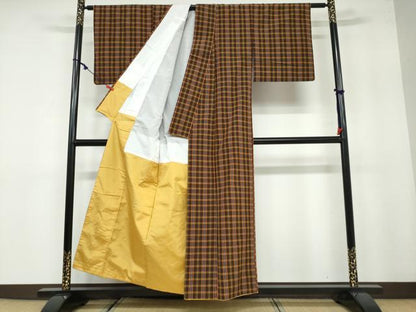 平和屋着物●上質な紬　格子柄　正絹　逸品　DAAY5869ud