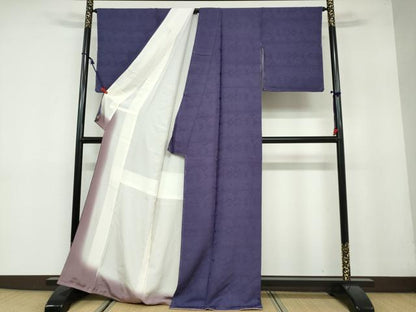 平和屋着物●上質な色無地　横段幾何学地紋　深紫色　正絹　逸品　未使用　DAAY5895ud