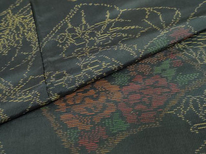 平和屋着物●本場大島紬　冊子草花文　高島屋扱い　正絹　逸品　DAAY5907ud
